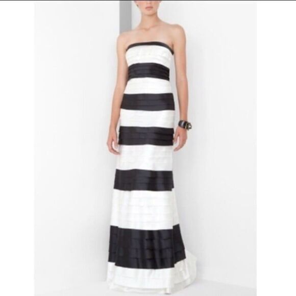 BCBGMAXAZRIA Strapless Tiered Dress in Black & White Size 2 - Picture 1 of 11